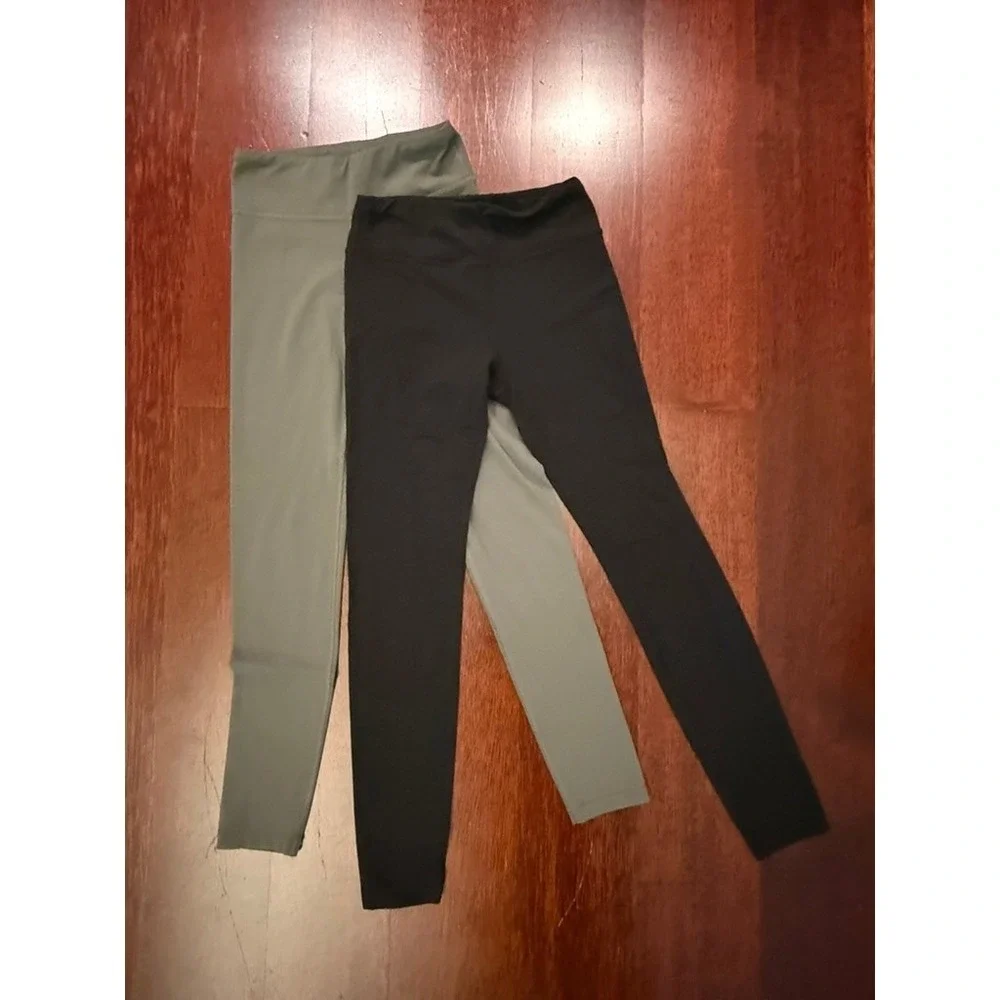 Athleta Girl Leggings Bundle M 8-10 Black Olive Green Navy 3pk
